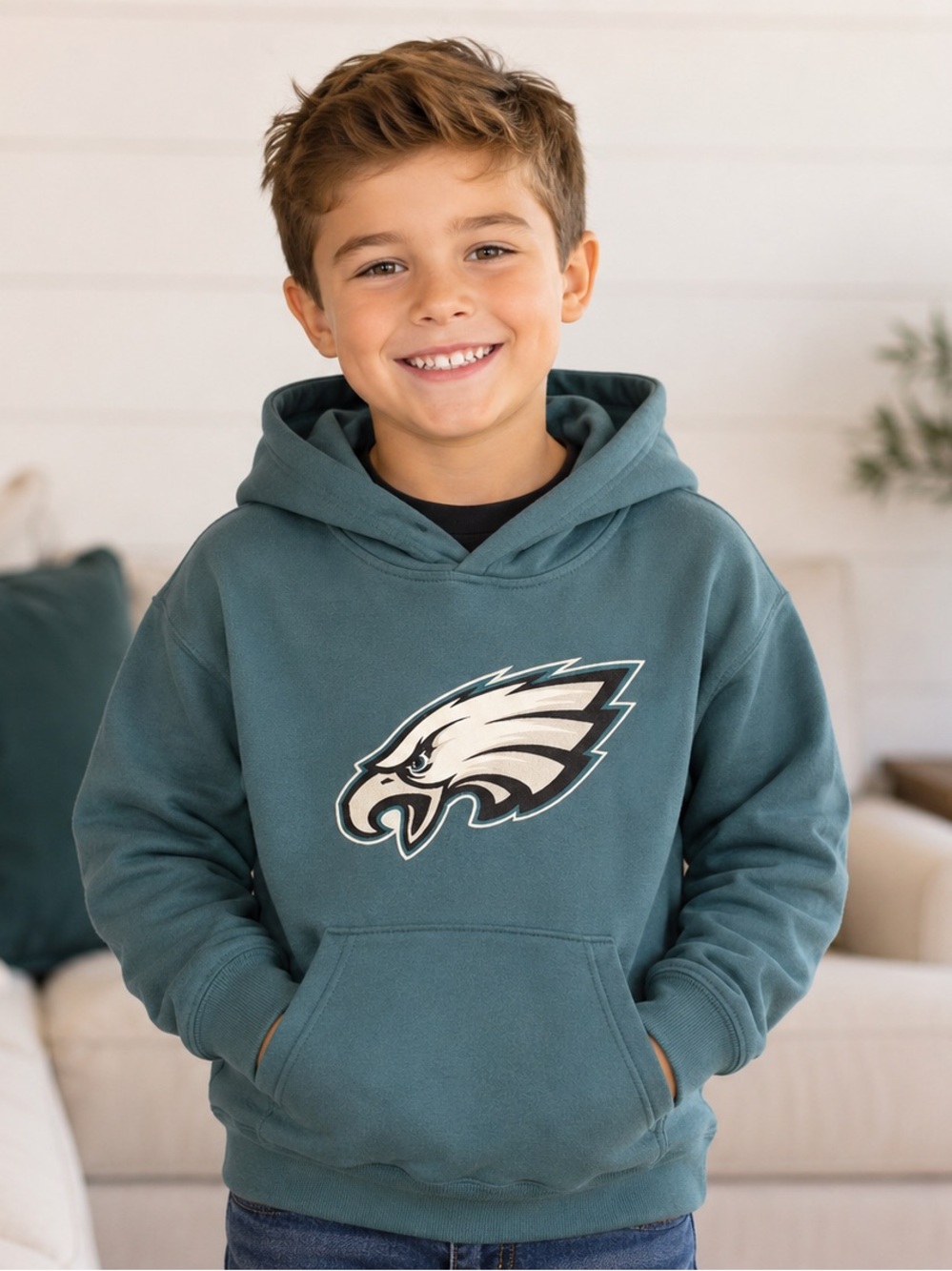 Boys Teal Graphic Hoodie with Eagle Logo